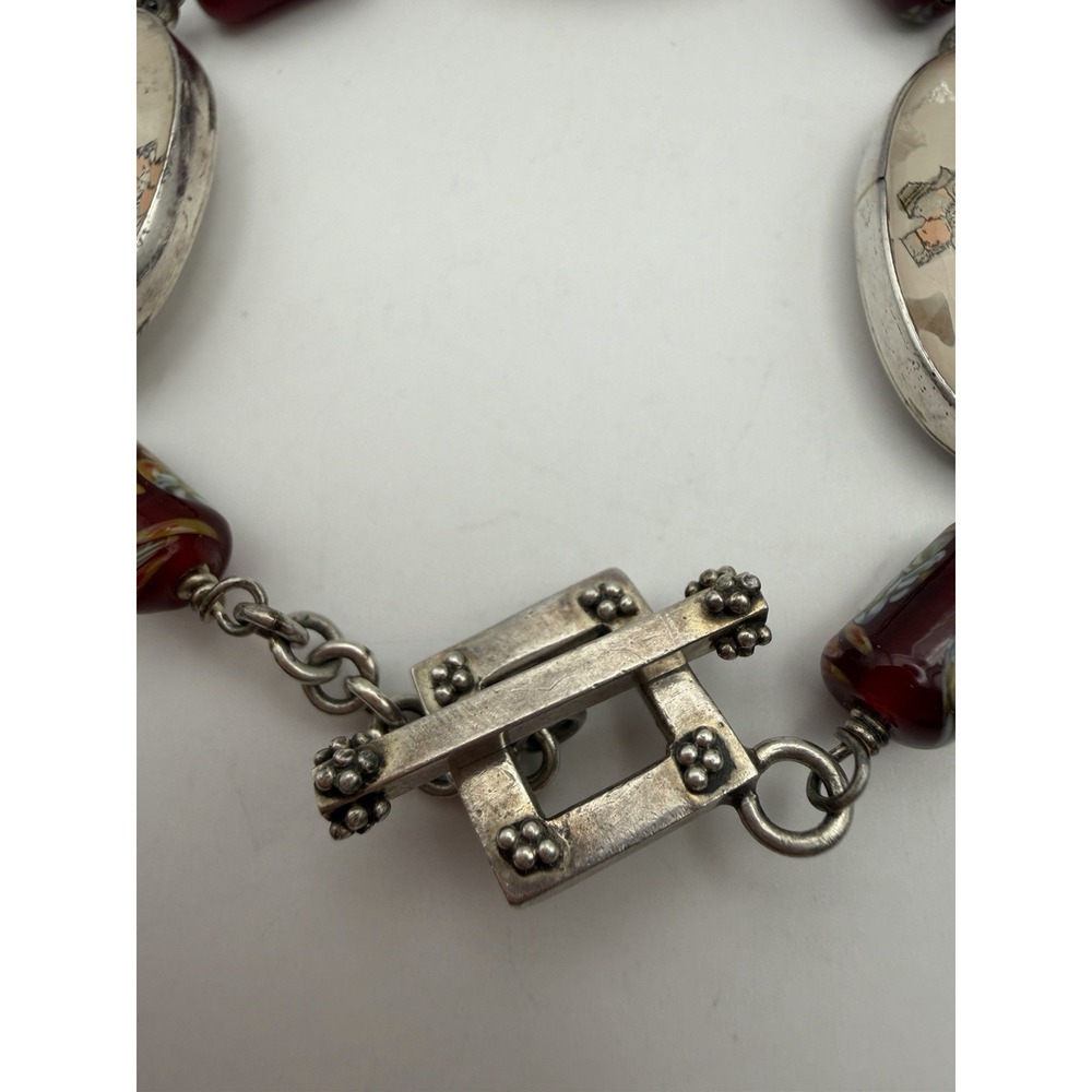 Vintage Sterling Dutch Souvenir Volendam Folk Art Cabachon Bracelet‎ - Picture 3 of 6